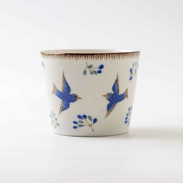 日本製 美濃燒 Calme 飛鳥花卉陶瓷杯 200ml | 日式茶杯 水杯 花茶杯 抹茶杯