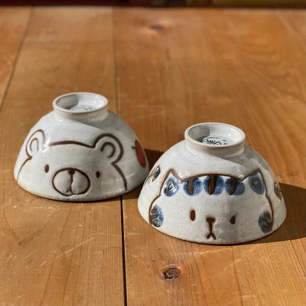 日本製 美濃燒貓咪茶碗|造型碗 日式陶瓷碗 - 富士通販