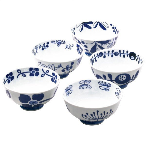 日本製 波佐見燒 藍繪青花瓷染付茶碗5入組|12cm 米飯碗 入厝禮品 陶瓷碗