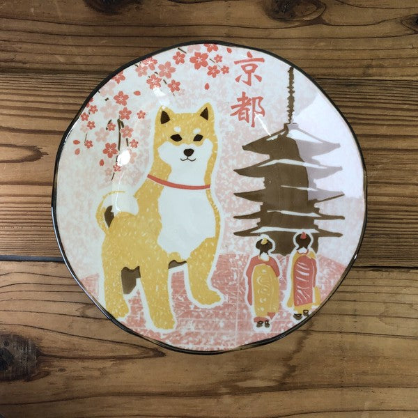 日本製 柴犬浪裏/淺草/京都碗盤 | 柴犬碗 紀念性禮物 浮世繪 碗盤