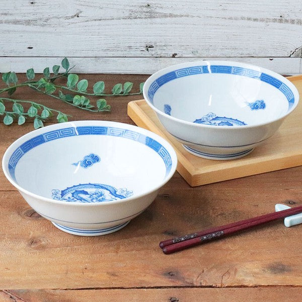 日本製 美濃燒 青龍中華拉麵碗 2入組|1000ml 湯麵碗 碗公 湯碗