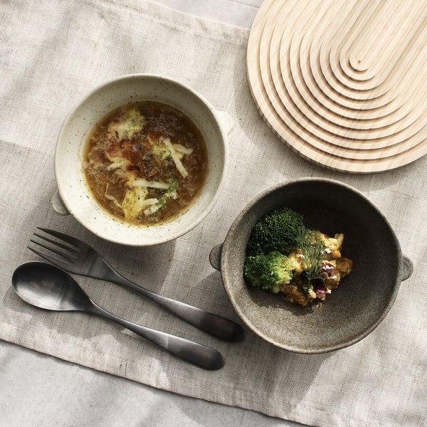 日本製 美濃燒 mimi雙耳造型湯碗12cm 奶油白 棕色 白色|甜點碗 餐具碗 雙耳碗
