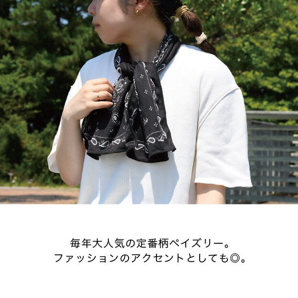 日本 PAISELY 抗UV變形蟲圖騰涼感巾30×100cm|黑色 灰色 藍色