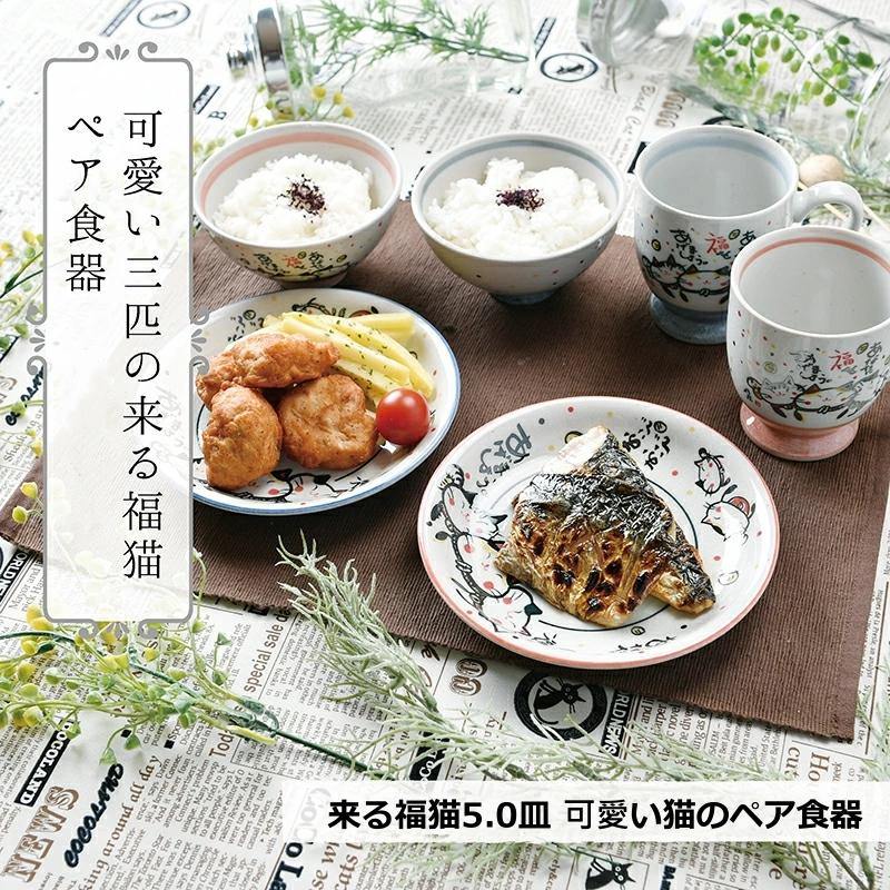 日本 日式招財來福貓陶瓷盤16.8cm|中皿-日本製 - 富士通販