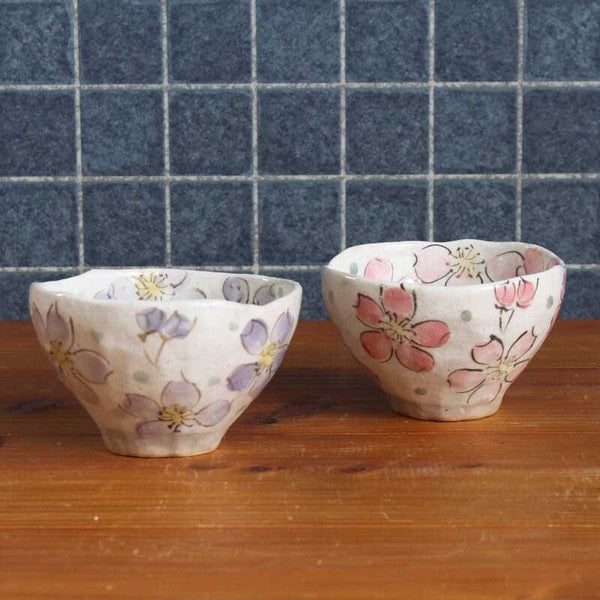 櫻花碗 日本製 春日粉引櫻花陶碗 粉 紫 11.2cm|瀨戸燒 日式碗 古早碗 舞陶館 陶瓷碗 飯碗 碗