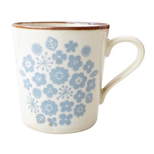 日本製 美濃燒馬克杯 藍色小花 300ml|陶瓷杯 日式茶杯 咖啡杯 - 富士通販