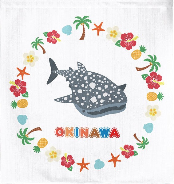 日本製 OKINAWA 沖繩鯨鯊短門簾 85×90cm 日式門簾|海洋風隔間簾・玄關裝飾