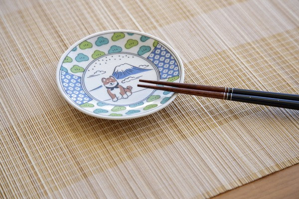 日本製 美濃燒 柴犬和風花紋小碟10cm|醬料碟 點心碟 小菜碟 醬油碟