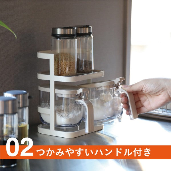 日本 atomico 按壓式彈蓋調味料收納罐|350ml 附量匙 密封防潮 香料罐 鹽巴罐 調味盒