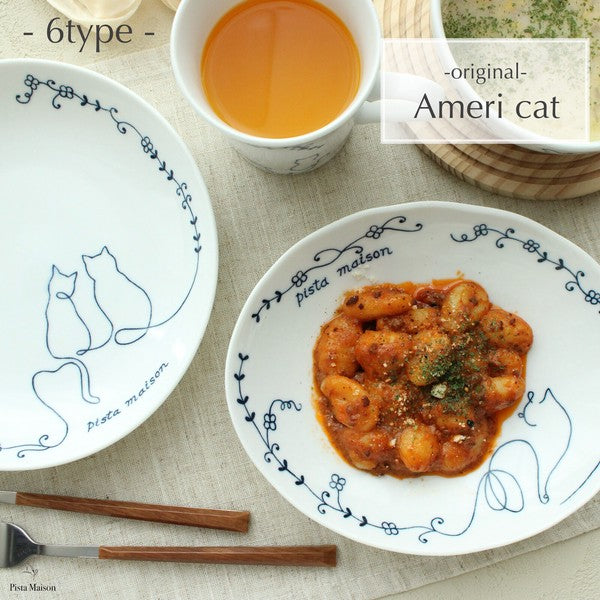 日本製 美濃燒 Ameri cat 貓咪手繪風陶瓷餐具系列|早午餐盤 湯碗 咖啡杯 湯杯