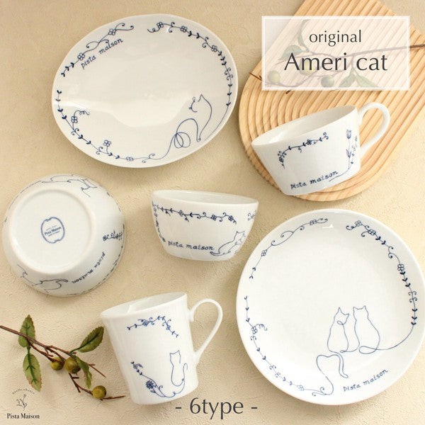 日本製 美濃燒 Ameri cat 貓咪手繪風陶瓷餐具系列|早午餐盤 湯碗 咖啡杯 湯杯