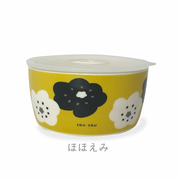 SOU・SOU 430ml 日式花紋陶瓷保鮮碗 M|收納罐 密封保鮮盒 食物保存盒