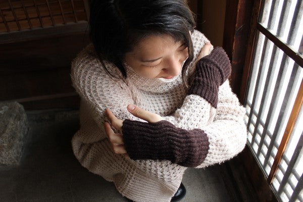 日本製 雙層編織內裏蠶絲保暖手套 六色可選|羊毛添加 露指手套 手套保暖 羊毛手套