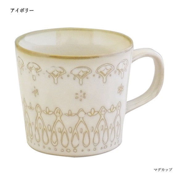 日本製 日式質感蕾絲細線馬克杯 300ml|四色可選 陶瓷馬克杯 咖啡杯 陶瓷杯