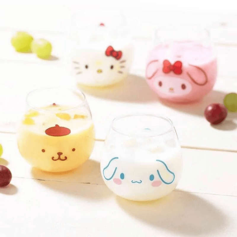 Hello Kitty凱蒂貓 布丁狗 美樂蒂 透明玻璃杯|牛奶不倒翁杯 - 富士通販
