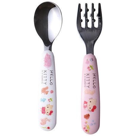 日本 Hello Kitty 不銹鋼 兒童 餐具|湯匙 叉子 吃飯 寶寶 不易掉落 學習餐具 - 富士通販