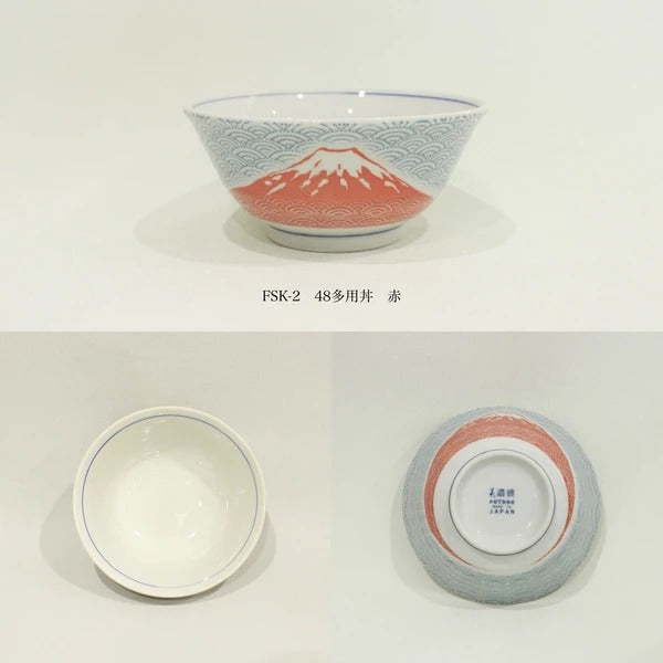日本製 手繪和風質感 富士山青海波湯碗15cm 紅色/藍色|陶瓷碗 丼飯碗 拉麵碗 碗公