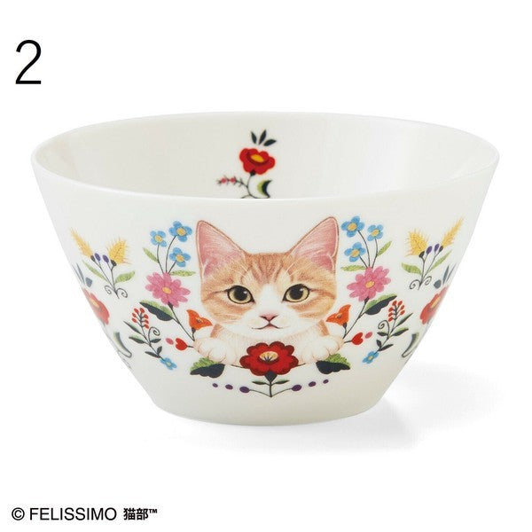 日本製 Felissimo 貓部 貓與花碗440ml | 水果碗 沙拉碗 優格碗