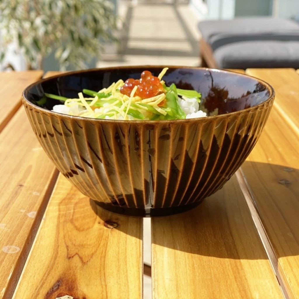日本製 華蝶扇 咖啡 白色 丼飯碗 14cm|陶瓷碗 日式碗 蓋飯碗