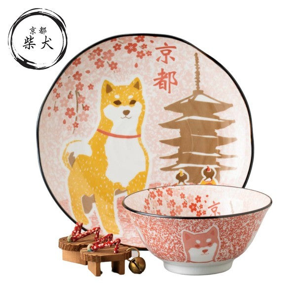 日本製 柴犬浪裏/淺草/京都碗盤 | 柴犬碗 紀念性禮物 浮世繪 碗盤