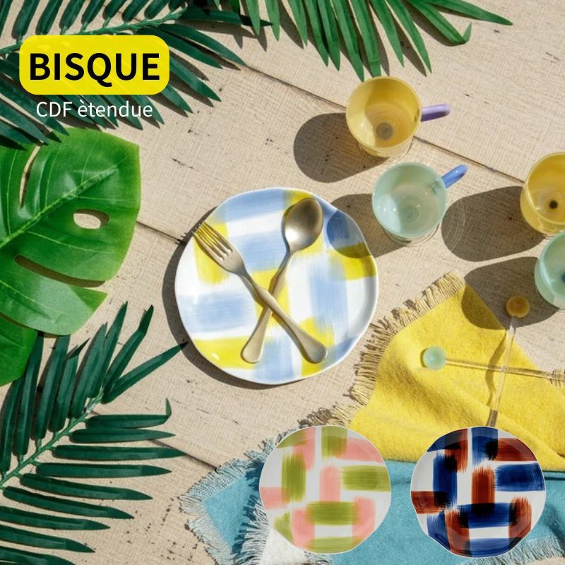 日本 BISQUE 雙色刷毛紋手繪餐具|甜點盤 馬克杯 優格碗 水果盤 咖啡杯