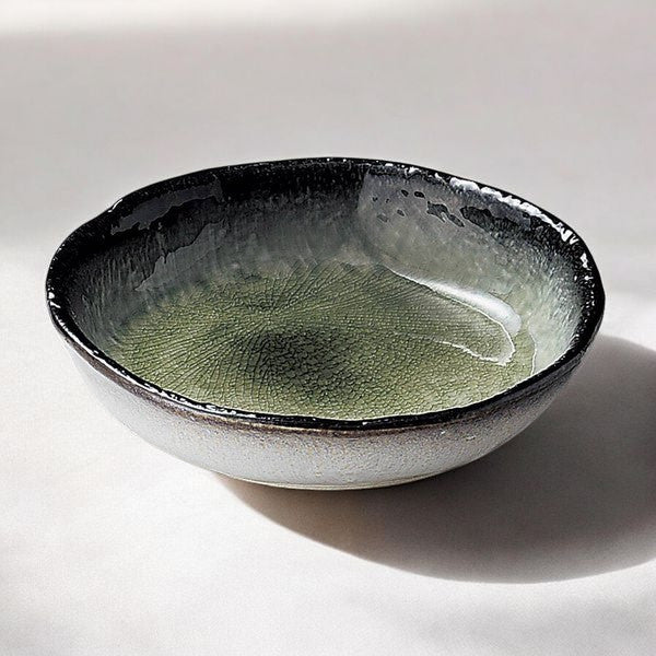 日本製 美濃燒 冰裂紋釉色墨綠中鉢 19cm | 6吋盛鉢 盛菜碗 中鉢 深盤 陶瓷盤 菜盤