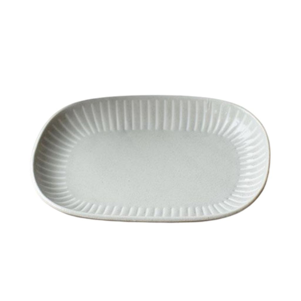 日本製 美濃燒 陶瓷撥水十草橢圓皿 | 橢圓盤 方盤 魚盤 小判皿 陶瓷盤 簡約方盤 日本製盤子