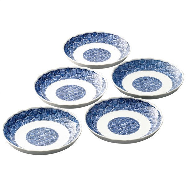 日本製 波佐見燒 日式和風青海波餐盤五入組|16cm 餐盤組 入厝賀禮