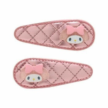 日本 三麗鷗 Sanrio 菱格紋髮夾2入組 | 金屬風 瀏海夾 小髮夾 HelloKitty 美樂蒂
