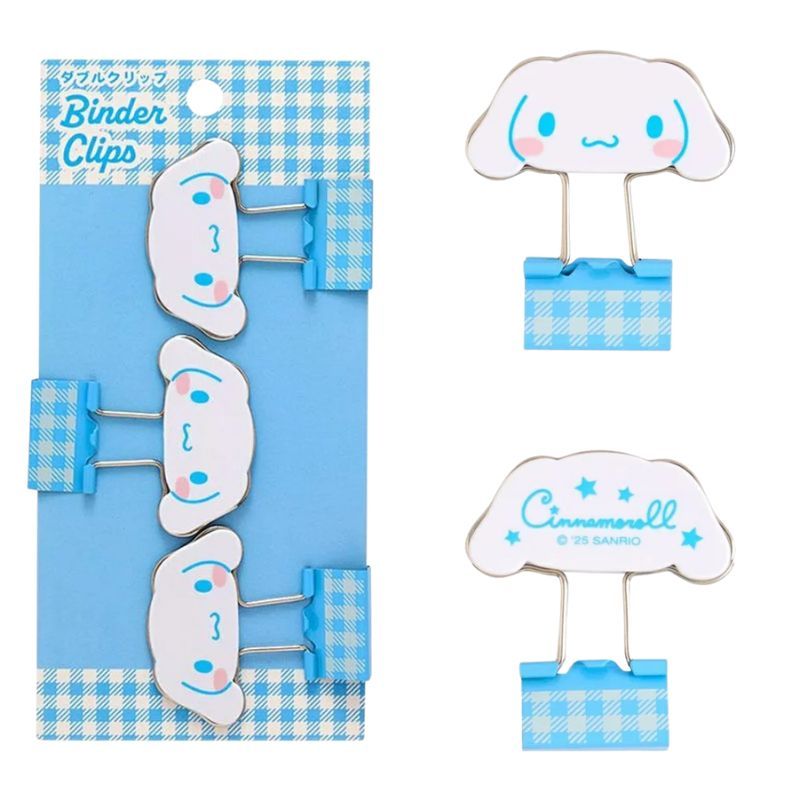日本 Sanrio 三麗鷗格紋造型長尾夾 3入組|文件夾 手帳夾 燕尾夾