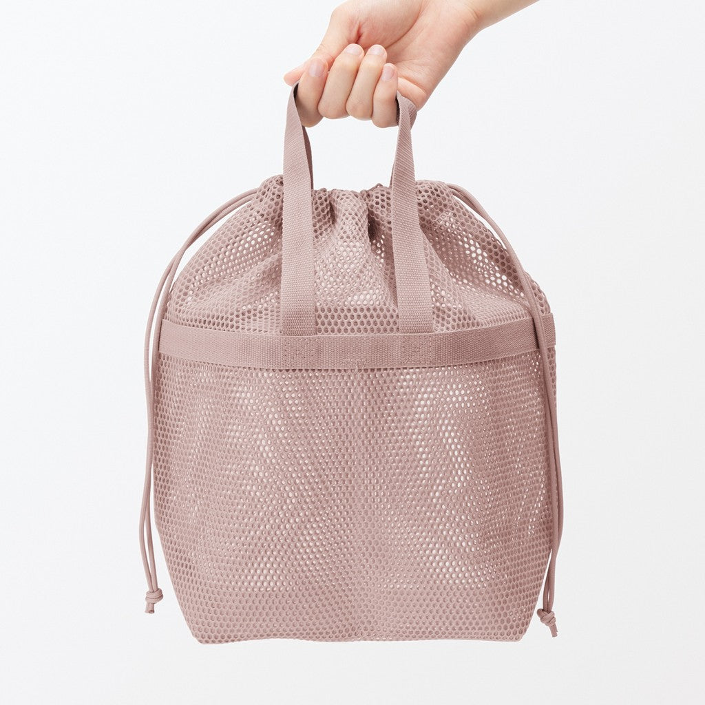日本 無印良品 立體網狀抽繩包M 黑色 綠色 粉色|網袋收納包 旅行收納袋 盥洗包
