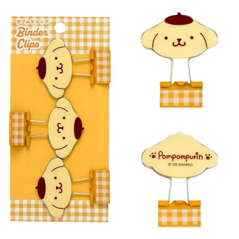 日本 Sanrio 三麗鷗格紋造型長尾夾 3入組|文件夾 手帳夾 燕尾夾