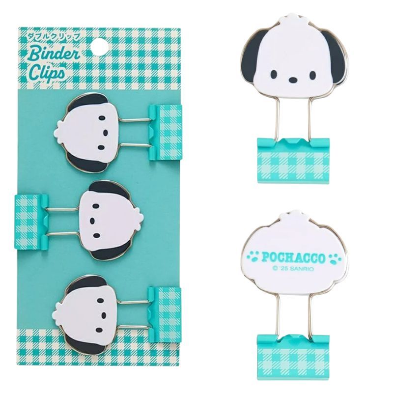 日本 Sanrio 三麗鷗格紋造型長尾夾 3入組|文件夾 手帳夾 燕尾夾