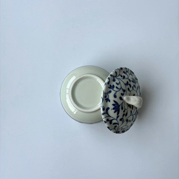 日本製 美濃燒 青花唐草紋 附蓋 茶碗蒸杯|日常餐桌陶瓷蒸碗 茶碗蒸杯 附蓋餐碗 蒸蛋碗 陶瓷碗