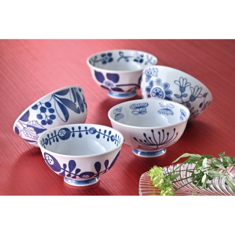 日本製 波佐見燒 藍繪青花瓷染付茶碗5入組|12cm 米飯碗 入厝禮品 陶瓷碗