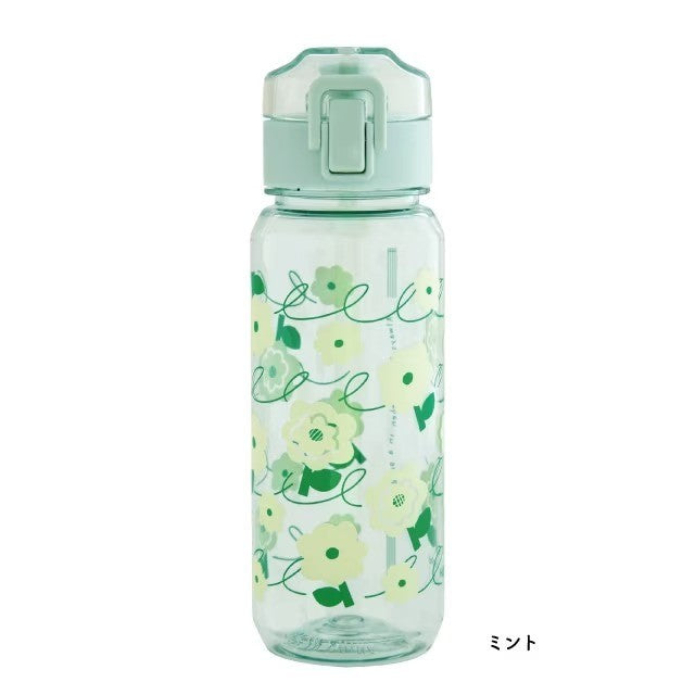 日本 BISQUE 透明可愛彩色花朵水壺520ml|可冷凍 冷水壺 彈蓋水壺 直飲水壺 透明水壺