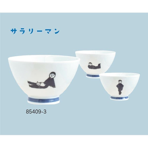 日本製 波佐見燒 上班族與貓餐碗 | KYU-JITSU系列 天龍窯 茶碗 陶瓷碗 飯碗 可愛插畫