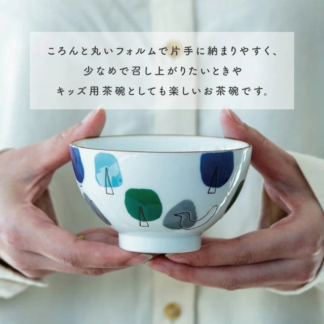 日本製 BISQUE 波佐見燒 彩色森林小鳥圖案夫妻飯碗|陶瓷碗 對碗 兒童碗 CDF ètendue