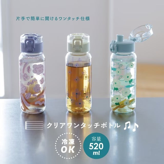 日本 BISQUE 透明可愛彩色花朵水壺520ml|可冷凍 冷水壺 彈蓋水壺 直飲水壺 透明水壺