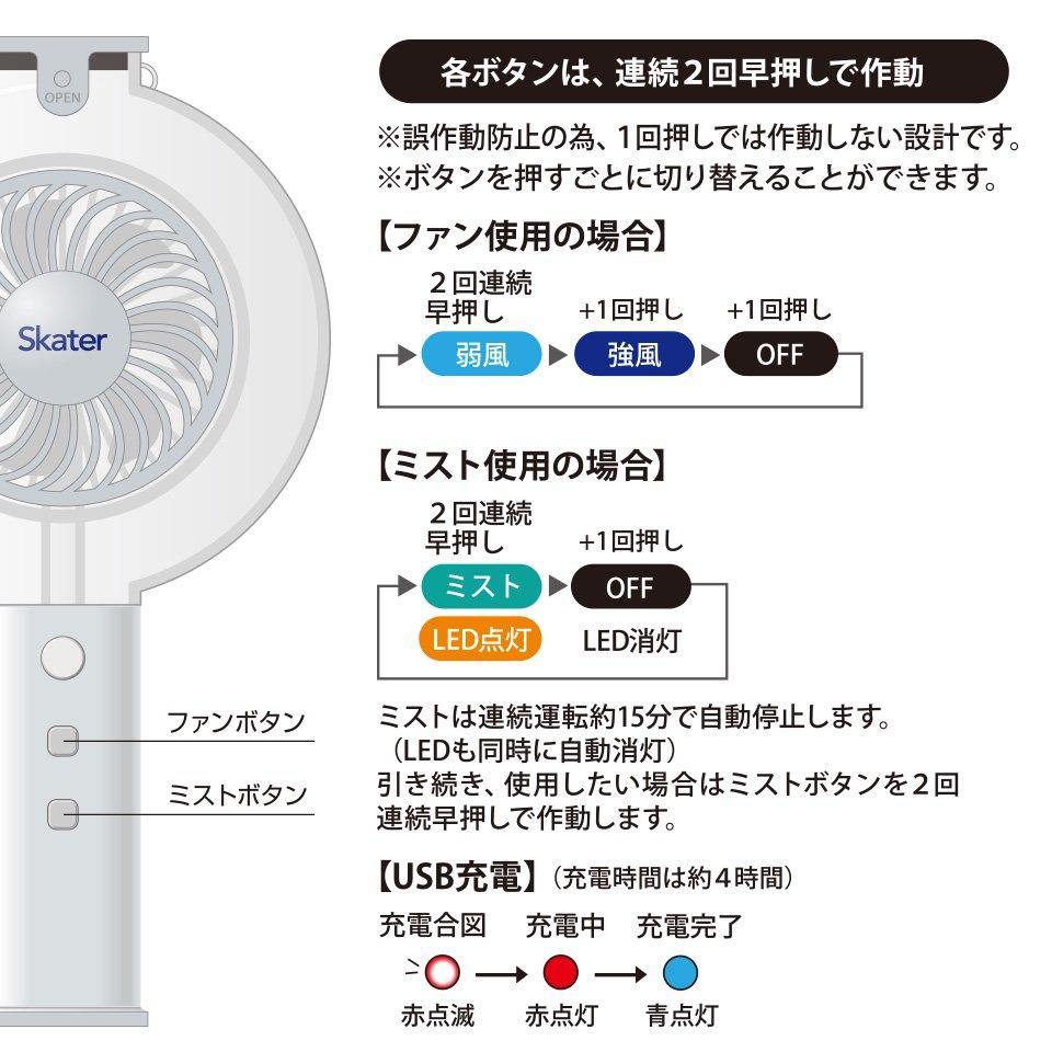 日本Skater USB充電噴霧風扇 藍色|銀色|粉色-三色可選 - 富士通販