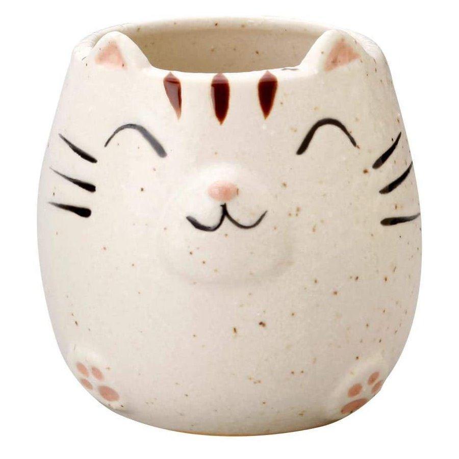 日本 陶器笑臉丸貓茶杯|水杯|笑臉盆栽-日本製 - 富士通販
