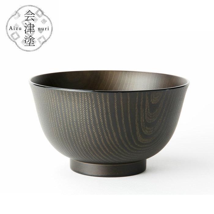 日本製 會津漆器 木紋碗 ╴木色/深棕|多用碗 全木紋 飯碗 木紋 餐碗 餐具 木色刷紋 - 富士通販
