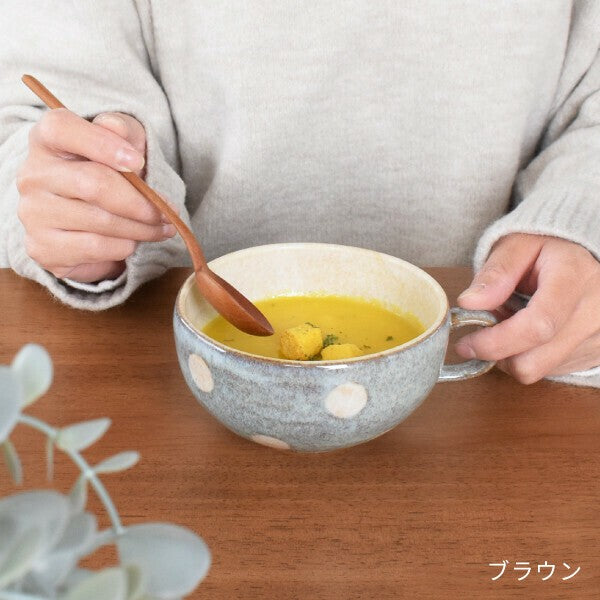 日本製 美濃燒 圓點湯碗 400ml 兩色 | 濃湯碗 早餐碗 麥片碗 寬口 帶手把
