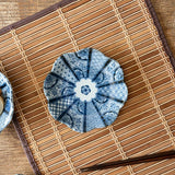 日本製 美濃燒 藍京花淺盤 16.5cm | 藍釉彩 花型盤 吉祥紋 小菜盤
