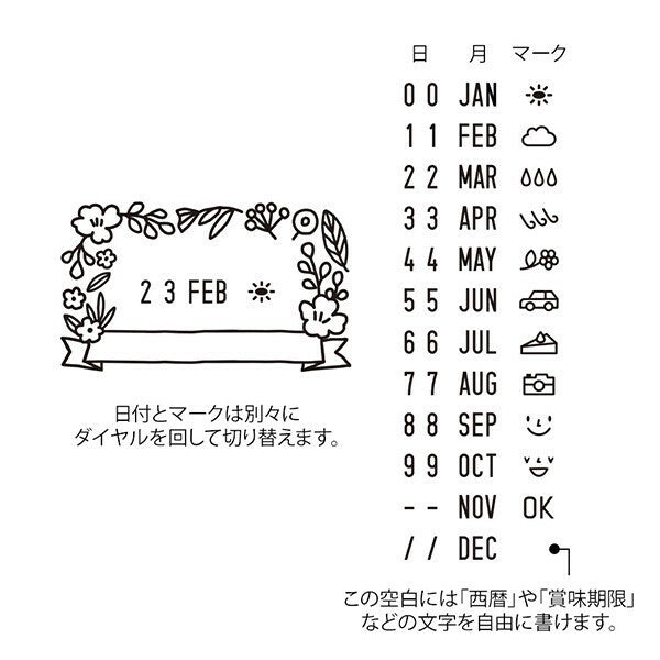日本 MIDORI 免印泥旋轉日期印章 | 手帳印章 連續印章 迴轉印章 浸透印章