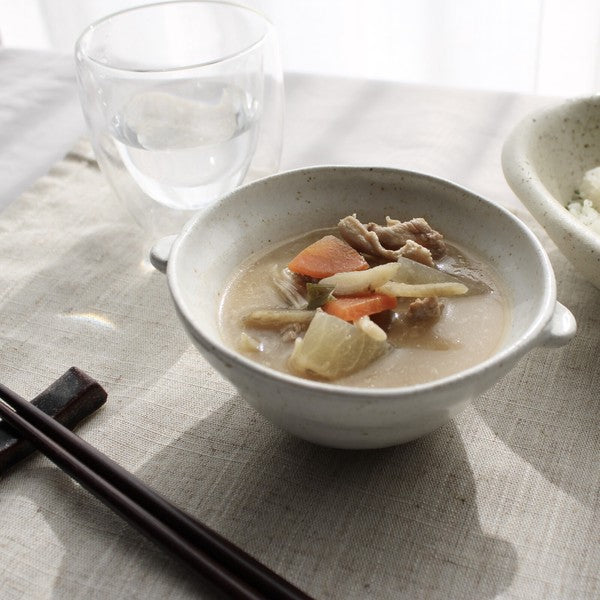 日本製 美濃燒 mimi雙耳造型湯碗12cm 奶油白 棕色 白色｜甜點碗 餐具碗 雙耳碗