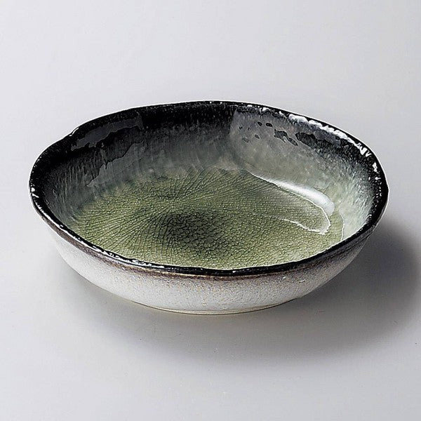 日本製 美濃燒 冰裂紋釉色墨綠中鉢 19cm | 6吋盛鉢 盛菜碗 中鉢 深盤 陶瓷盤 菜盤
