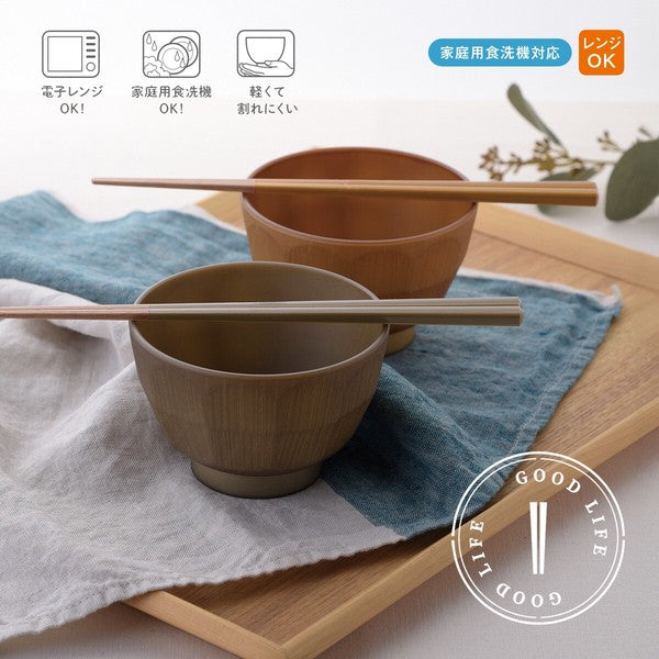 日本製 GOOD LIFE 天然木色紋輕量抗摔耐熱碗 可微波｜露營碗 兒童碗 飯碗