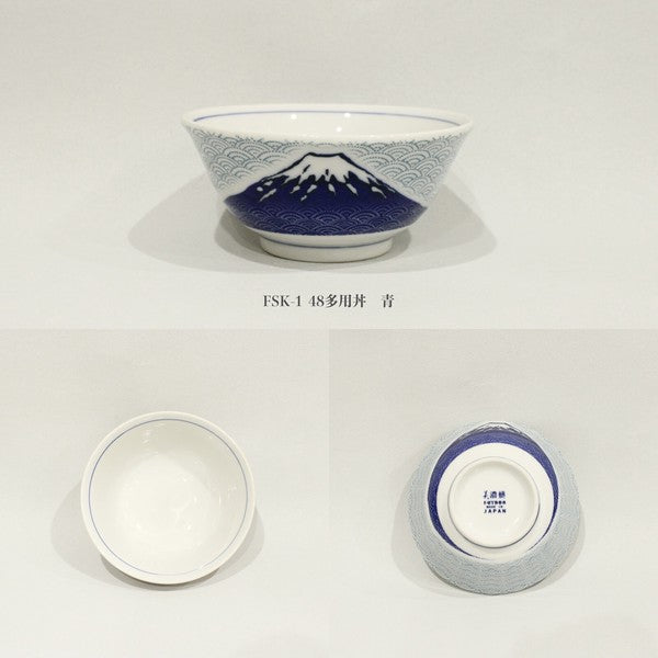 日本製 手繪和風質感 富士山青海波湯碗15cm 紅色/藍色｜陶瓷碗 丼飯碗 拉麵碗 碗公