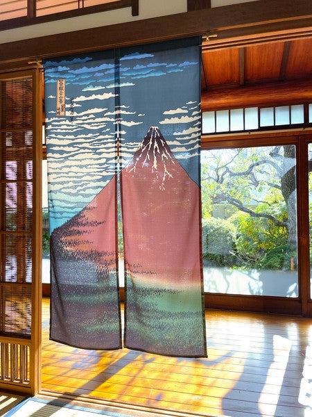 日式和風居家玄關隔簾 85×150cm 和風門簾 葛飾北斎 富士山｜富士山門簾 門簾兩片式 廚房門簾